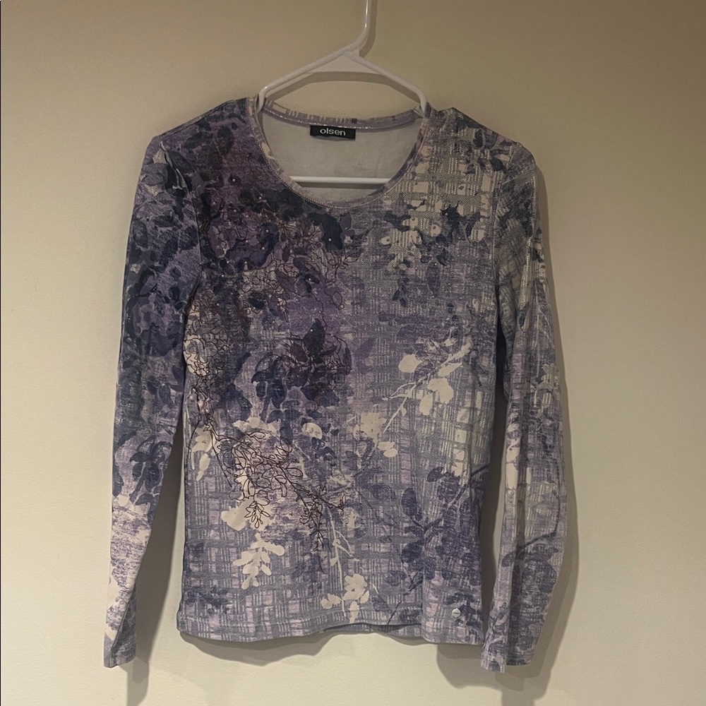 Olsen Women's Purple Floral Long Sleeve Top